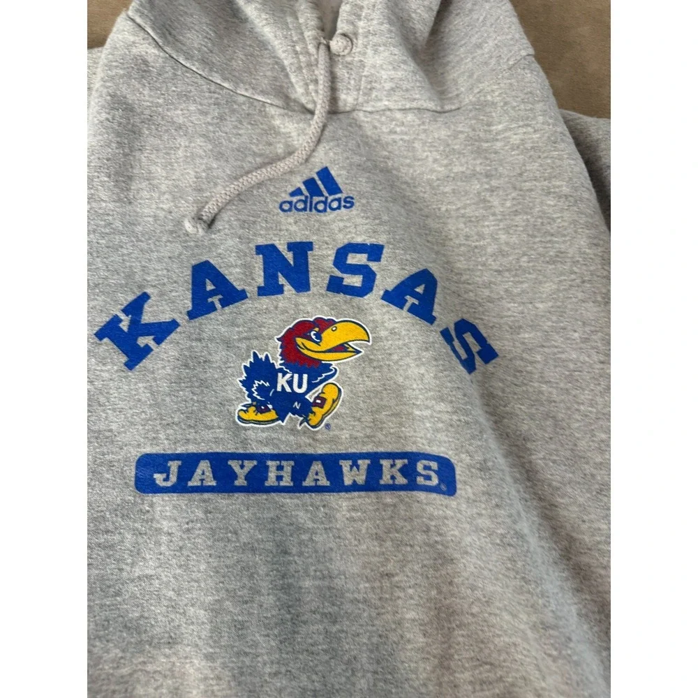 Adidas‎ Mens Kansas Jayhawks Graphic Logo Drawstring Hoodie Sweatshirt Gray M